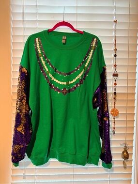 New Orleans Fringe + Co Mardi Gras Green Crewneck Sweatshirt